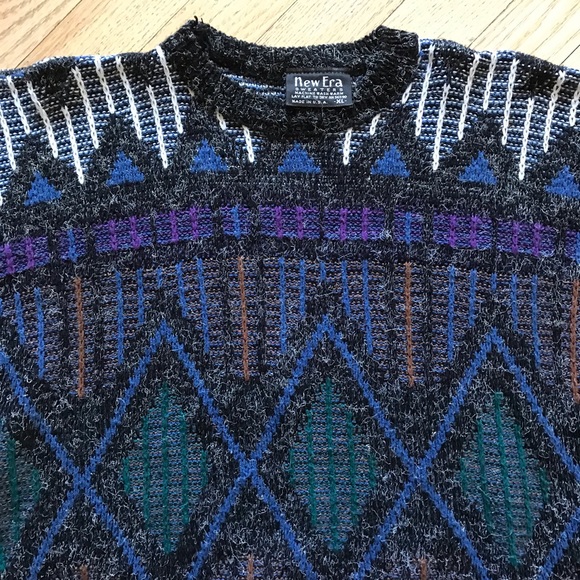 Vintage 80s New Era Sweater Kid Size XL Womens Size M Fuzzy Texture USA Made - Picture 3 of 16